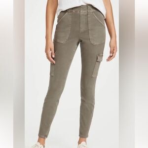 Spanx Stretch Twill Ankle Cargo Pants Patch and Button Flap Pockets Gray/Green S